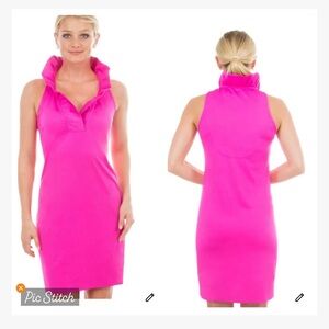 Gretchen Scott Designs Hot Pink Ruffle Collar Sleeveless Dress